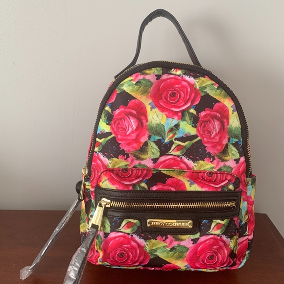 Juicy Couture Rosie Floral Mini Backpack - Black with Red Roses & Gold Juicy couture rosie mini - Gem main image 3